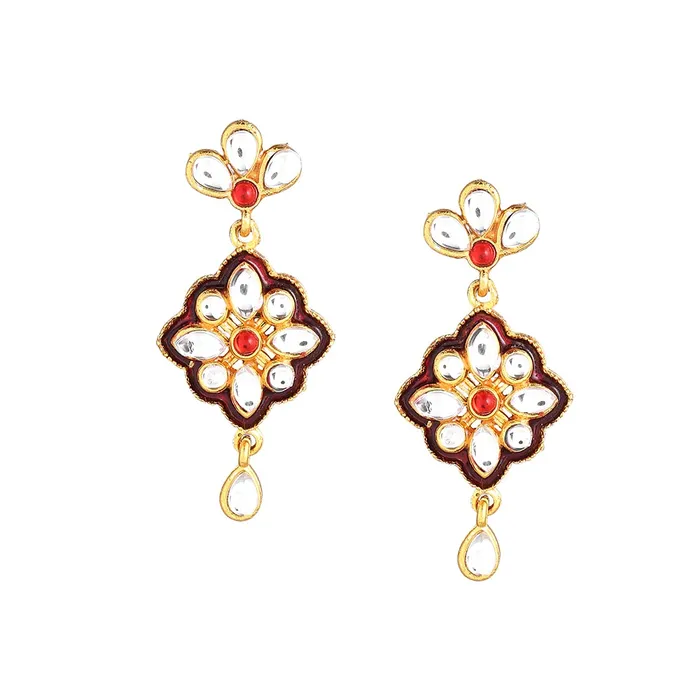Earrings Yellow Chimes Yellow Chimes Ethnic Gold Plated Studded Kundan Beads Design Jewellery Set Traditional Choker Necklace Set with Earrings and maang Tikka for Women and Girls Design 10