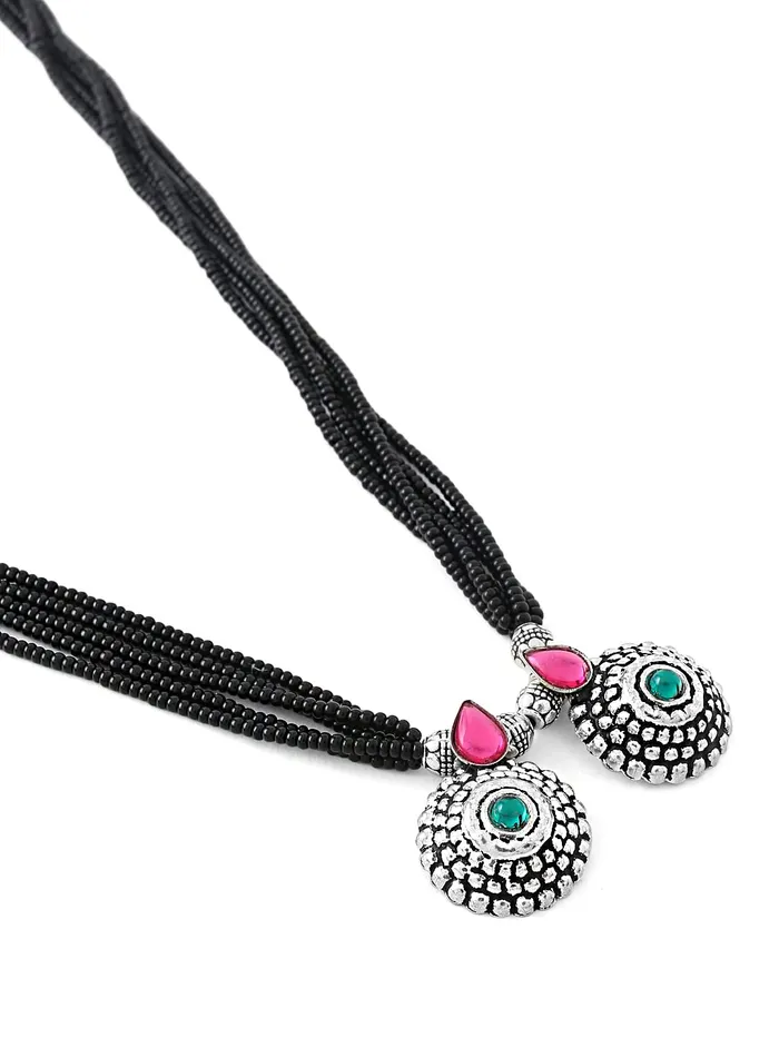 Earrings Yellow Chimes Yellow Chimes Ethnic Mangalsutra For Women Oxidised Kolhapuri Maangalsutra Beaded Charm Maangalsutra with Earring Set For Women MS4