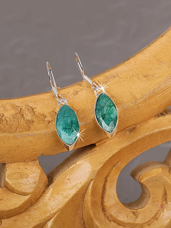 Earrings Yellow Chimes Yellow Chimes Gemstone Emerald Quartz 925 Sterling Silver Hallmark and Certified Purity Drop Earrings for Women and Girls