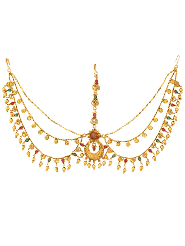 Earrings Yellow Chimes Yellow Chimes Head Chain For Women Gold Toned Bridal layered Beaded Traditional Mathapatti For Women and Girls Gold3 Earrings Yellow Chimes Yellow Chimes Head Chain For Women Gold Toned Bridal layered Beaded Traditional Mathapatti For Women and Girls Gold3