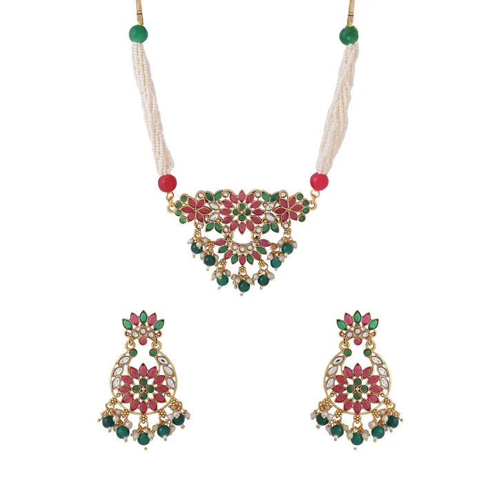 Earrings Yellow Chimes Yellow Chimes Jewellery Set for Women and Girls Beads Necklace Set for Women Gold Plated Pink Beads Beaded Necklace Set Birthday Gift for girls and women Anniversary Gift for Wife