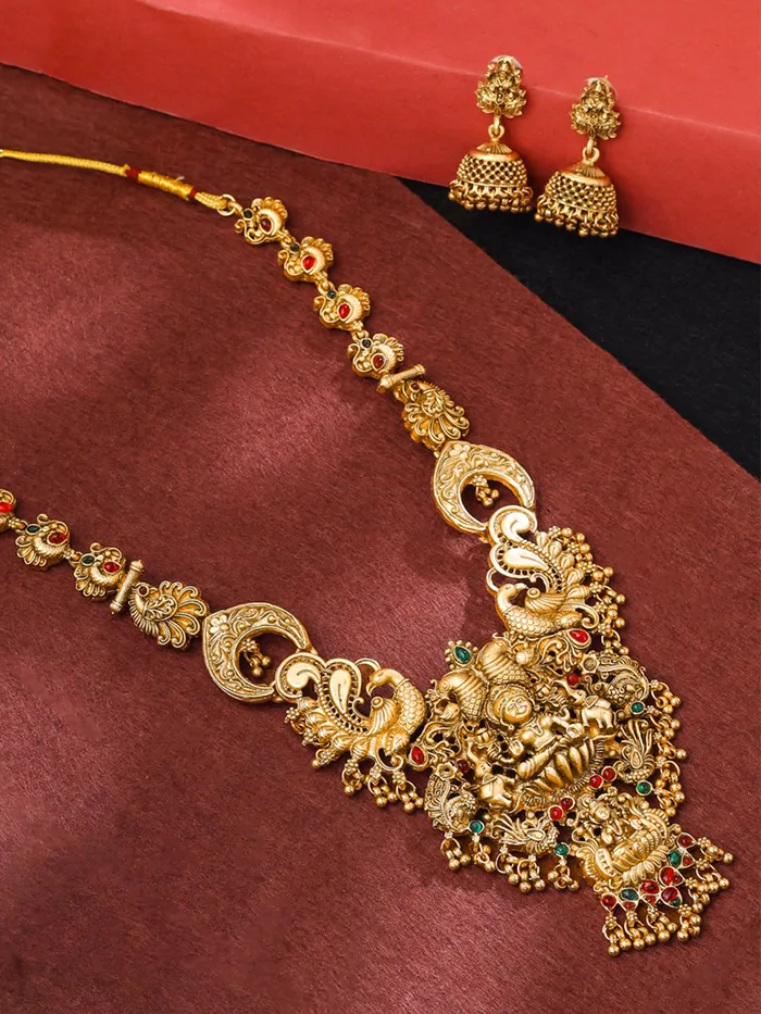Earrings Yellow Chimes Yellow Chimes Jewellery Set For Women Ethnic Gold Plated Long Necklace Set for Women Traditional Temple Jewellery Sets For Girls Birthday Gift for Girls Women Anniversary Gift for Wife