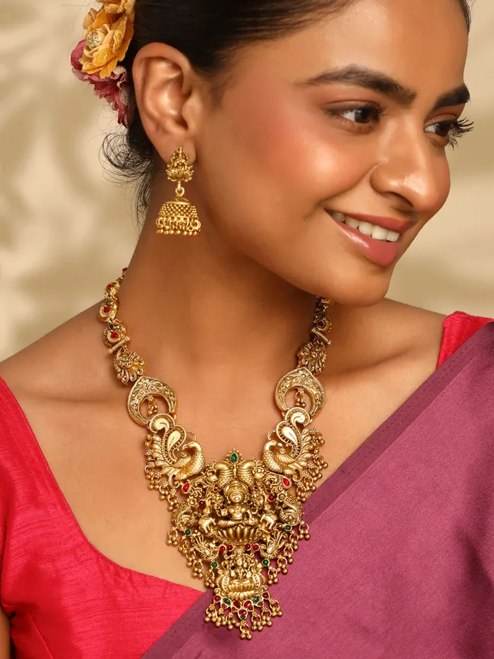 Earrings Yellow Chimes Yellow Chimes Jewellery Set For Women Ethnic Gold Plated Long Necklace Set for Women Traditional Temple Jewellery Sets For Girls Birthday Gift for Girls Women Anniversary Gift for Wife