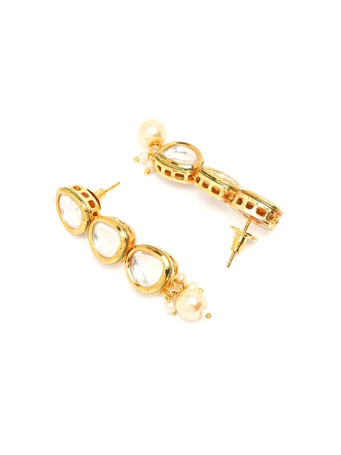 Earrings Yellow Chimes Yellow Chimes Jewellery Set for Women Gold Plated Big Kundan Studded Beads Drop Designed Choker Necklace Set with Earrings for Women and Girls