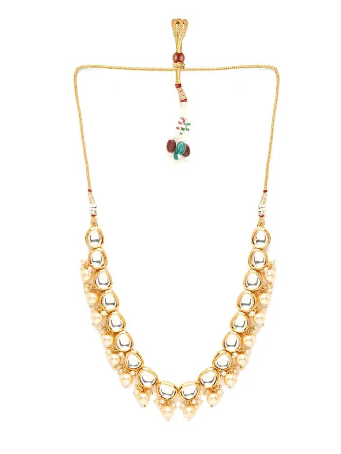 Earrings Yellow Chimes Yellow Chimes Jewellery Set for Women Gold Plated Big Kundan Studded Beads Drop Designed Choker Necklace Set with Earrings for Women and Girls