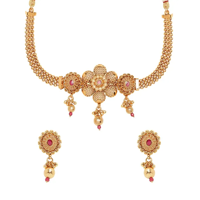 Earrings Yellow Chimes Yellow Chimes Jewellery Set for Women Gold Plated Floral Charm Pearl Drop Designed Choker Neckalce Set for Women and Girls Earrings Yellow Chimes Yellow Chimes Jewellery Set for Women Gold Plated Floral Charm Pearl Drop Designed Choker Neckalce Set for Women and Girls