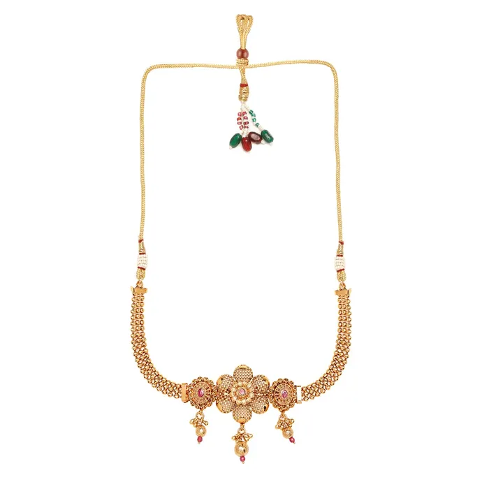 Earrings Yellow Chimes Yellow Chimes Jewellery Set for Women Gold Plated Floral Charm Pearl Drop Designed Choker Neckalce Set for Women and Girls