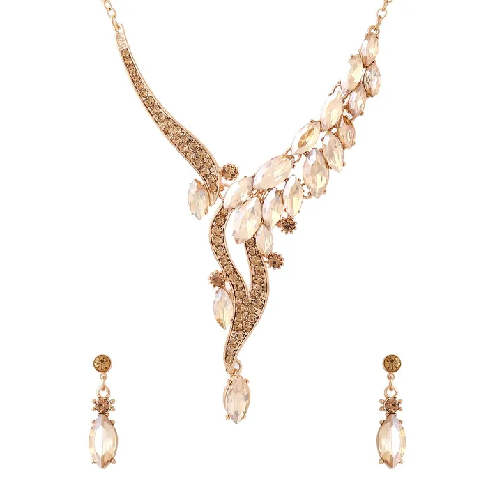 Earrings Yellow Chimes Yellow Chimes Jewellery Set For Women Gold Toned Crystal Designed Necklace Set With Earring For Women and Girls