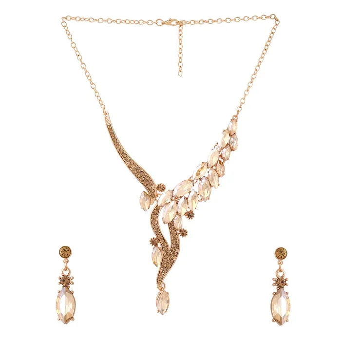 Earrings Yellow Chimes Yellow Chimes Jewellery Set For Women Gold Toned Crystal Designed Necklace Set With Earring For Women and Girls