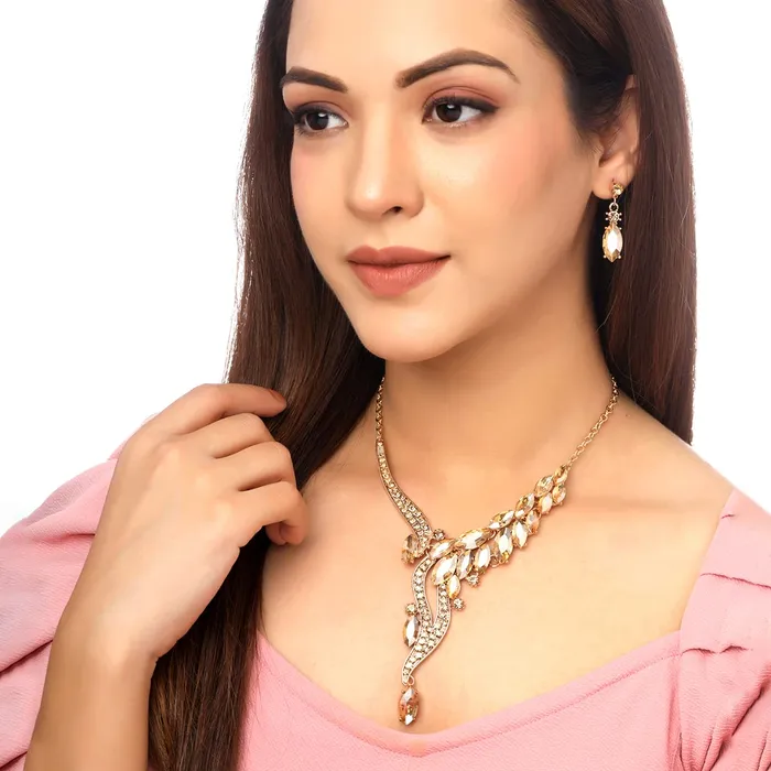 Earrings Yellow Chimes Yellow Chimes Jewellery Set For Women Gold Toned Crystal Designed Necklace Set With Earring For Women and Girls