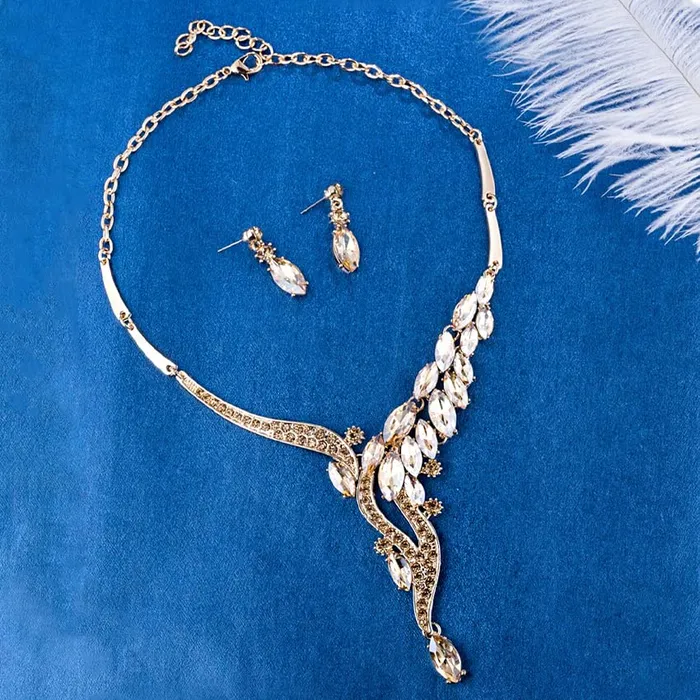 Earrings Yellow Chimes Yellow Chimes Jewellery Set For Women Gold Toned Crystal Designed Necklace Set With Earring For Women and Girls