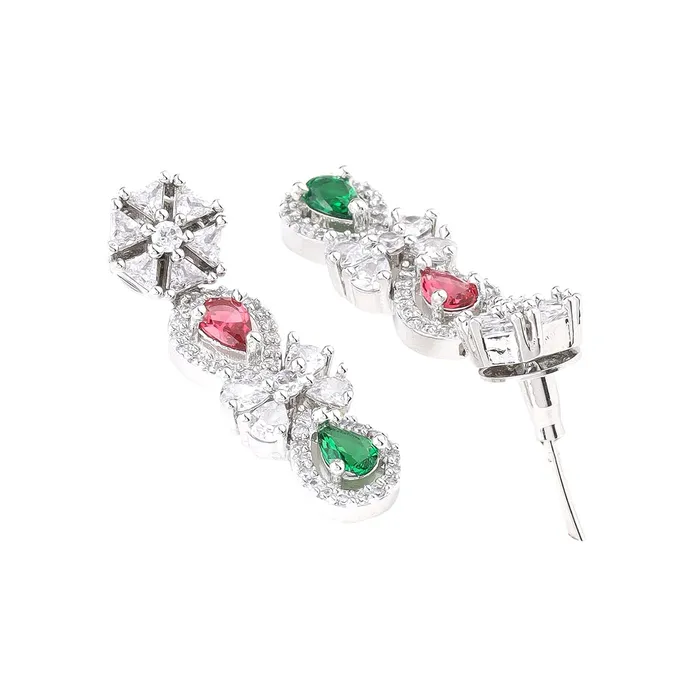Earrings Yellow Chimes Yellow Chimes Jewellery Set for Womens Rhodium Plated ADAmerican Diamond Studded Multicolor Crystal Necklace Set with Earrings for Women and Girls