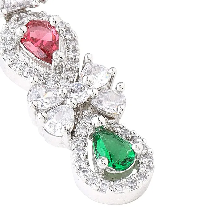 Earrings Yellow Chimes Yellow Chimes Jewellery Set for Womens Rhodium Plated ADAmerican Diamond Studded Multicolor Crystal Necklace Set with Earrings for Women and Girls