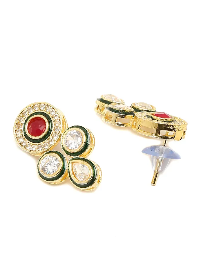 Earrings Yellow Chimes Yellow Chimes Kundan Jewellery Set for Women Red Beads Jewellery Set Ethnic Traditional Choker Necklace Set with Earrings for Women and Girls