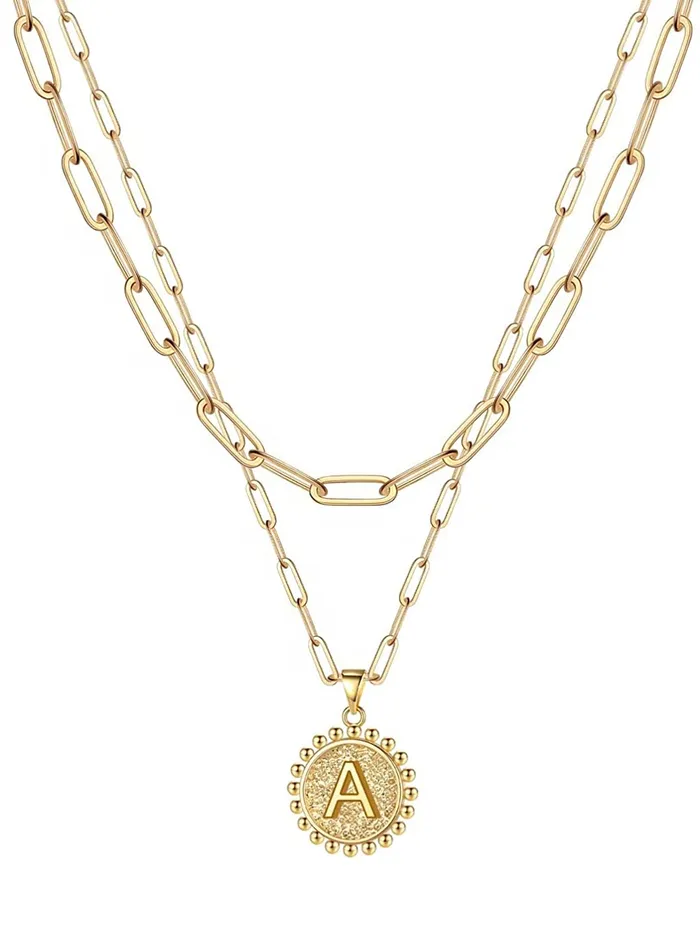 Earrings Yellow Chimes Yellow Chimes Layered Necklace for Women Chain Choker Necklace Gold Plated Big Link Chain With Letter A Pendant Necklace for Women and Girls