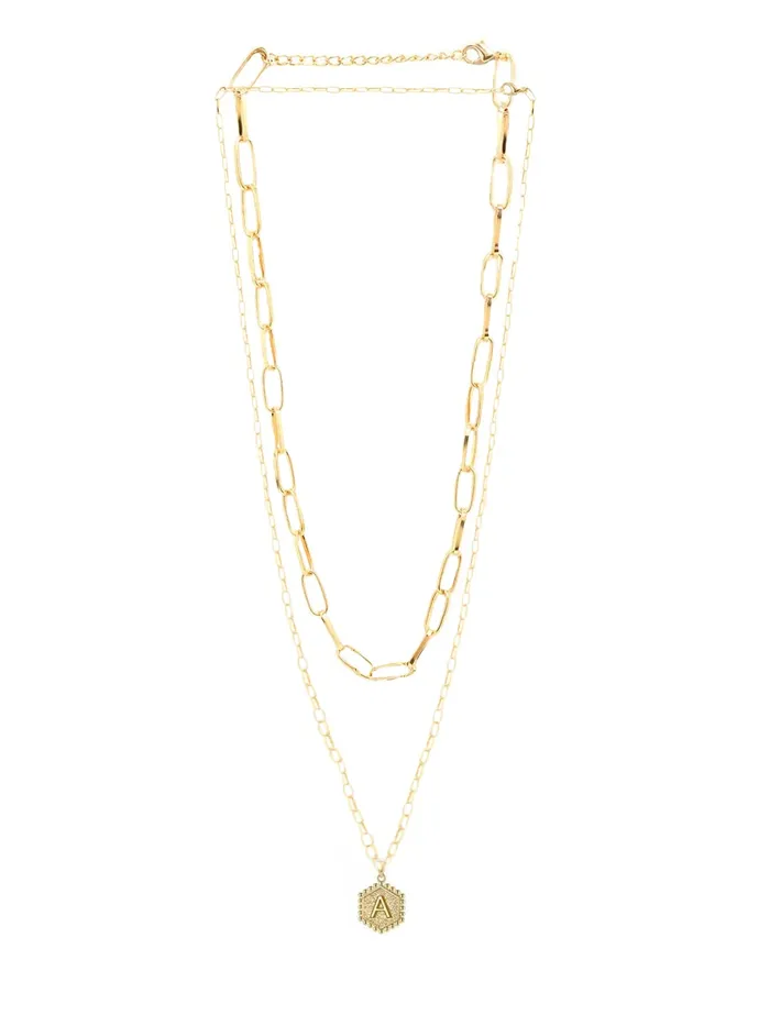 Earrings Yellow Chimes Yellow Chimes Layered Necklace for Women Chain Choker Necklace Gold Plated Big Link Chain With Letter A Pendant Necklace for Women and Girls