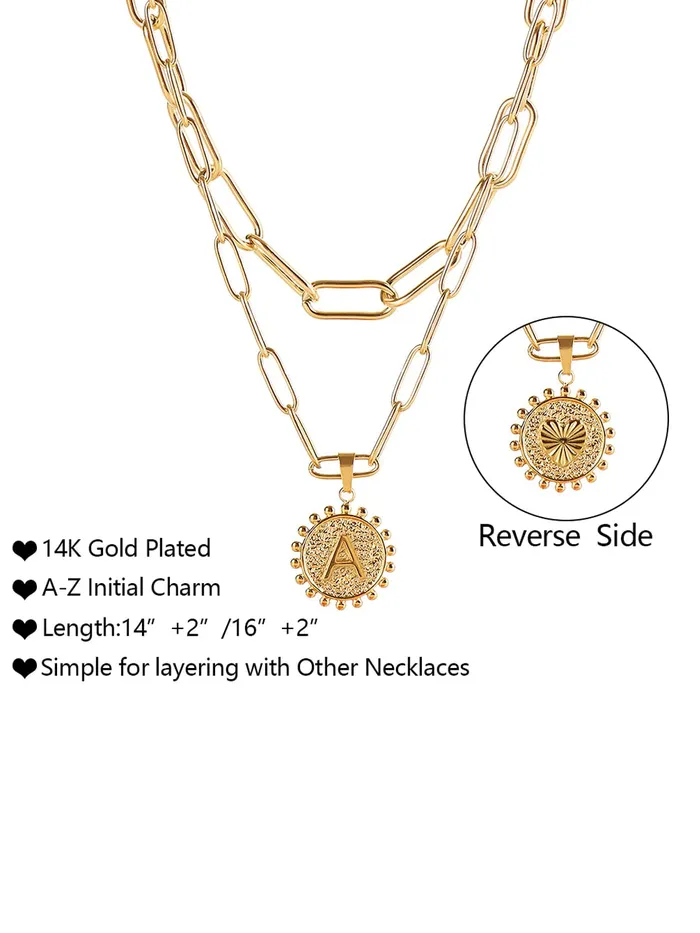 Earrings Yellow Chimes Yellow Chimes Layered Necklace for Women Chain Choker Necklace Gold Plated Big Link Chain With Letter A Pendant Necklace for Women and Girls