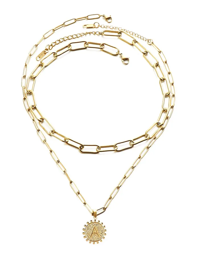 Earrings Yellow Chimes Yellow Chimes Layered Necklace for Women Chain Choker Necklace Gold Plated Big Link Chain With Letter A Pendant Necklace for Women and Girls