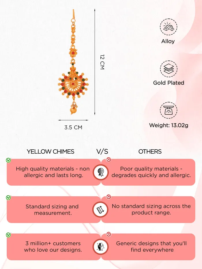 Earrings Yellow Chimes Yellow Chimes Maang Tikka For Women Traditional Bridal Golden Maangtikka Netichutti For Girls Gold Plated Ethnic MaangTika Birthday Gift for Girls Women Anniversary Gift for Wife Design 10