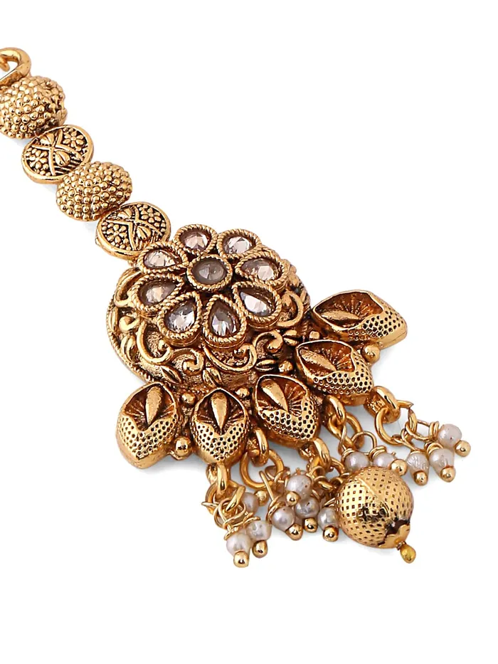 Earrings Yellow Chimes Yellow Chimes Manng Tikka for Women Gold Toned Crystal Studded Beads Drop Maang Tikka for Women and Girls