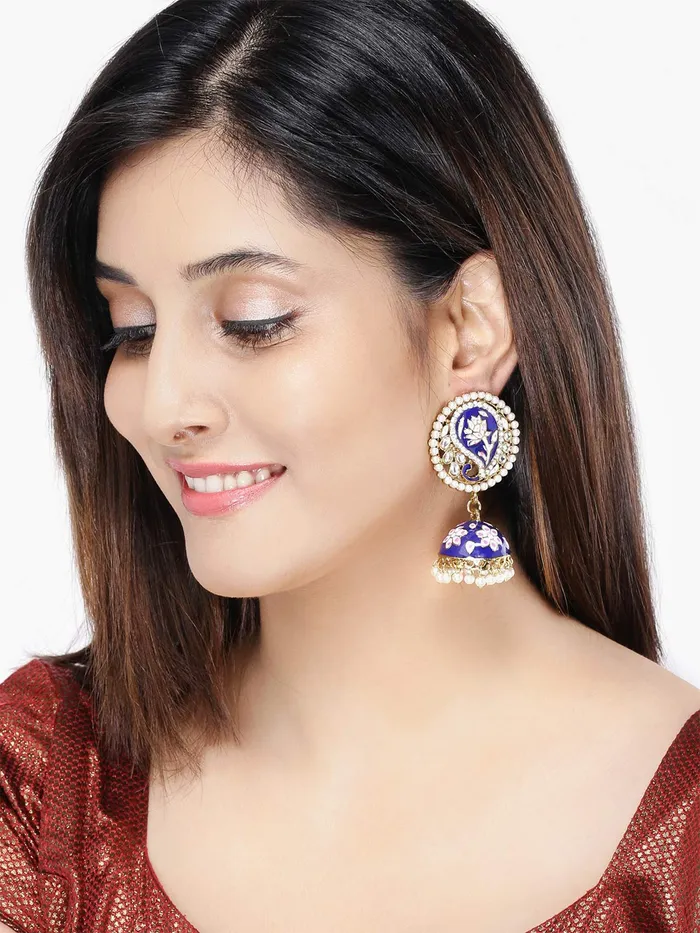 Earrings Yellow Chimes Yellow Chimes Meenakari Blue Jhumka Earrings Handcrafted Gold toned Traditional Moti JhumkaJhumki Earrings for Women Girls