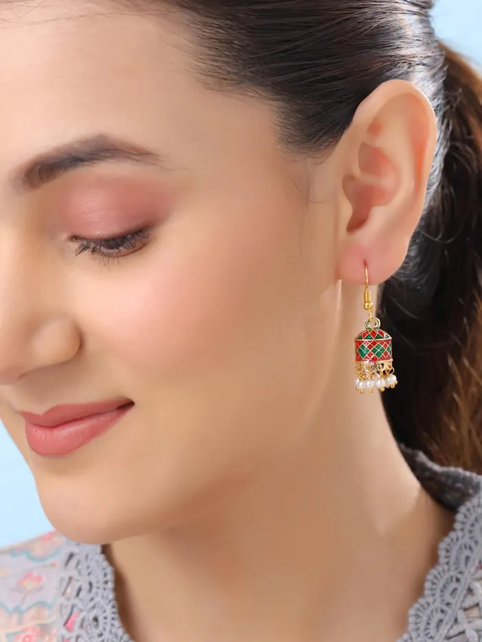 Earrings Yellow Chimes Yellow Chimes Meenakari Jhumka Earrings for Women Traditional Mothi Hoop Jhumki Earrings Set for Girls Combo of 4 Pairs Jhumkas Ethnic Gold Plated Women Earrings Birthday Gift For Girls