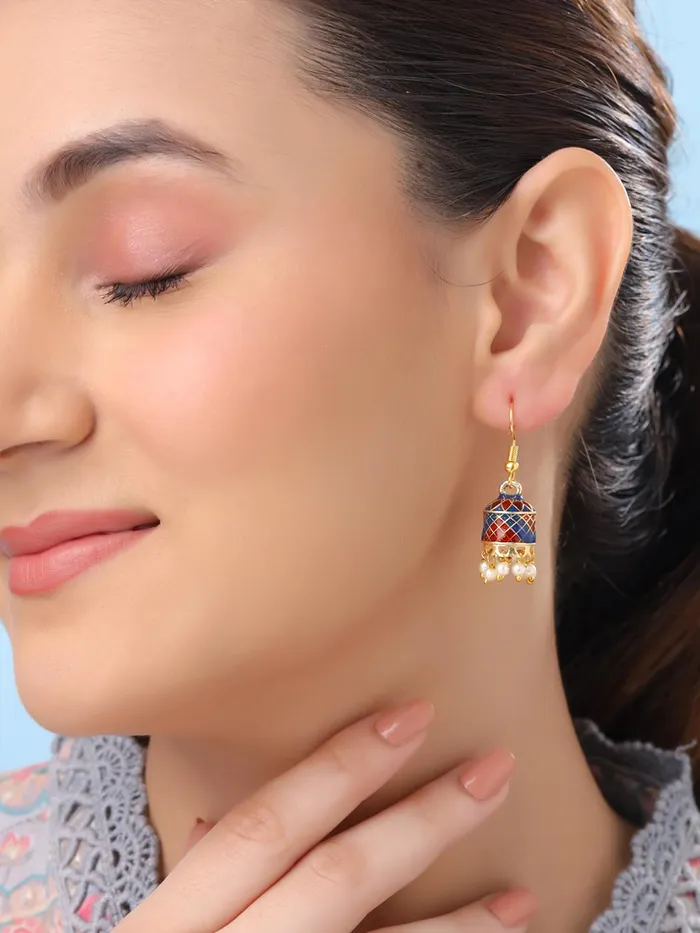 Earrings Yellow Chimes Yellow Chimes Meenakari Jhumka Earrings for Women Traditional Mothi Hoop Jhumki Earrings Set for Girls Combo of 4 Pairs Jhumkas Ethnic Gold Plated Women Earrings Birthday Gift For Girls