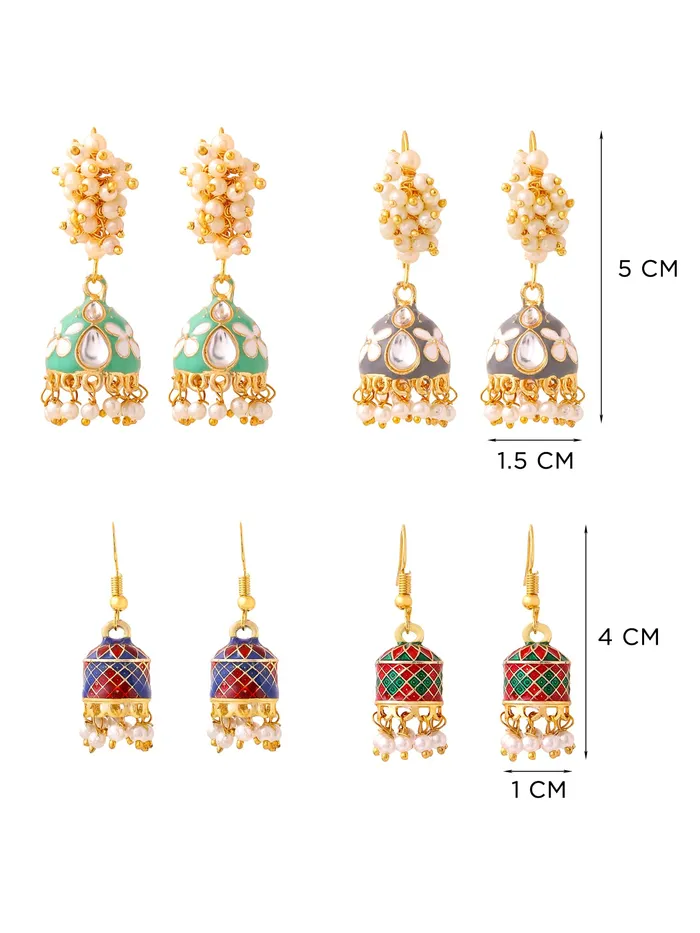 Earrings Yellow Chimes Yellow Chimes Meenakari Jhumka Earrings for Women Traditional Mothi Hoop Jhumki Earrings Set for Girls Combo of 4 Pairs Jhumkas Ethnic Gold Plated Women Earrings Birthday Gift For Girls