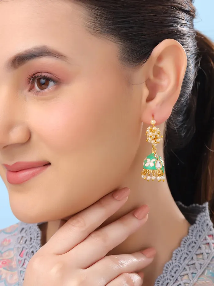 Earrings Yellow Chimes Yellow Chimes Meenakari Jhumka Earrings for Women Traditional Mothi Hoop Jhumki Earrings Set for Girls Combo of 4 Pairs Jhumkas Ethnic Gold Plated Women Earrings Birthday Gift For Girls
