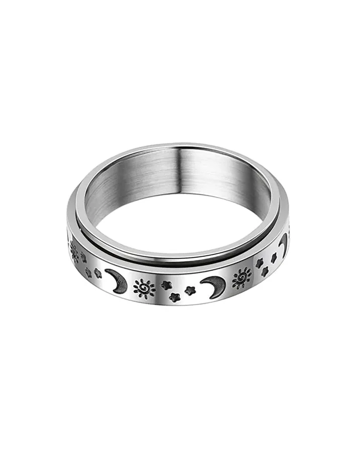 Earrings Yellow Chimes Yellow Chimes Moon Design Spinner Rings Stainless Steel Stress Relieving Rotatable Spinner Ring for Women and Men