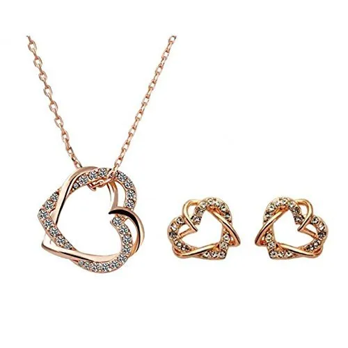 Earrings Yellow Chimes Yellow Chimes Moxie Collection Embracing Hearts in Love Alloy Pendant Set for Women and Girls