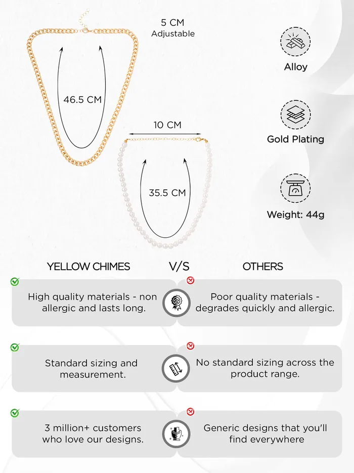 Earrings Yellow Chimes Yellow Chimes Neck Chains for Men White Pearl Chain Necklace for Men Fashion Gold Plated Mens Accessories for Boys Birthday Gift for Men and Boys Anniversary Gift for Husband