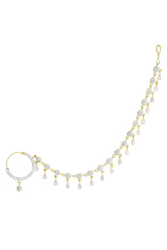 Earrings Yellow Chimes Yellow Chimes Nose Rings for Women GoldPlated Traditional Nose Pins White American Diamond Chained Nose Ring for Women and Girls Earrings Yellow Chimes Yellow Chimes Nose Rings for Women GoldPlated Traditional Nose Pins White American Diamond Chained Nose Ring for Women and Girls