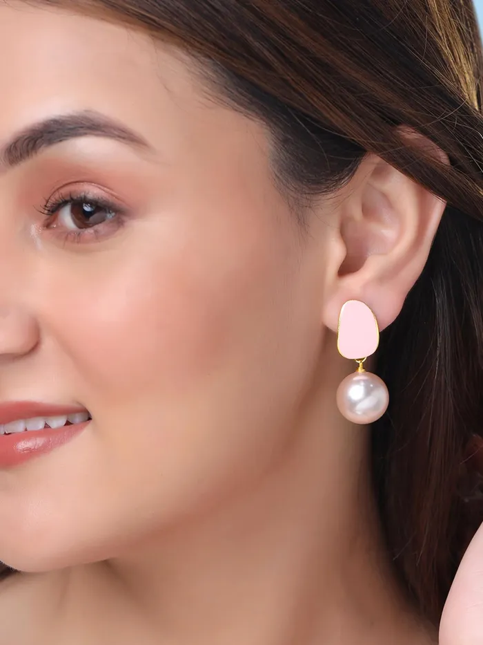 Earrings Yellow Chimes Yellow Chimes Pearl Drop Earrings For Women Fashion Women Earrings Gold Toned Pink Pearls Earrings For Girls Birthday Gift for Girls Anniversary Gift for Women