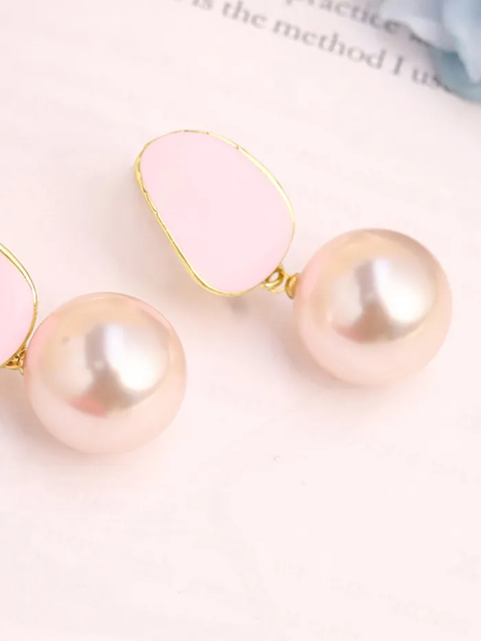 Earrings Yellow Chimes Yellow Chimes Pearl Drop Earrings For Women Fashion Women Earrings Gold Toned Pink Pearls Earrings For Girls Birthday Gift for Girls Anniversary Gift for Women