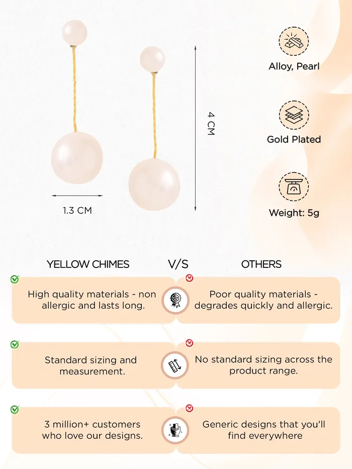 Earrings Yellow Chimes Yellow Chimes Pearl Drop Earrings For Women Fashion Women Earrings Gold Toned White Pearls Earrings For Girls Chic Reverie Birthday Gift for Girls Anniversary Gift for Women