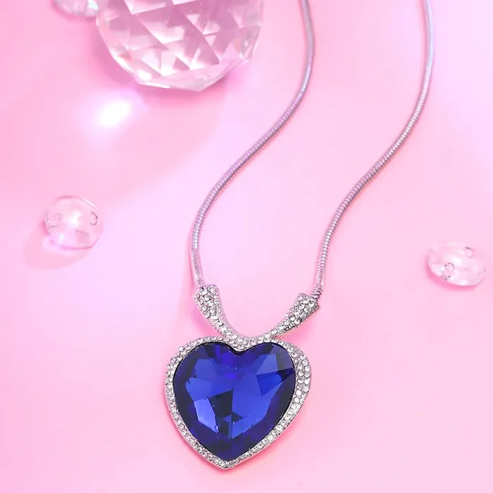 Earrings Yellow Chimes Yellow Chimes Pendant for Women and Girls TITANIC Pendant for Women Heart Shaped Blue Crystal Pendent Chain Birthday Gift for girls and women Anniversary Gift for Wife