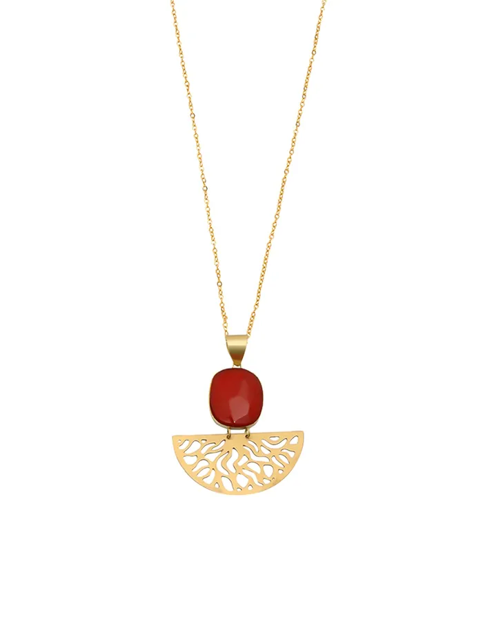 Earrings Yellow Chimes Yellow Chimes Pendant Necklace Gold Plated Charm with Red Stone 60cm Chain Elegant Design Earrings Yellow Chimes Yellow Chimes Pendant Necklace Gold Plated Charm with Red Stone 60cm Chain Elegant Design