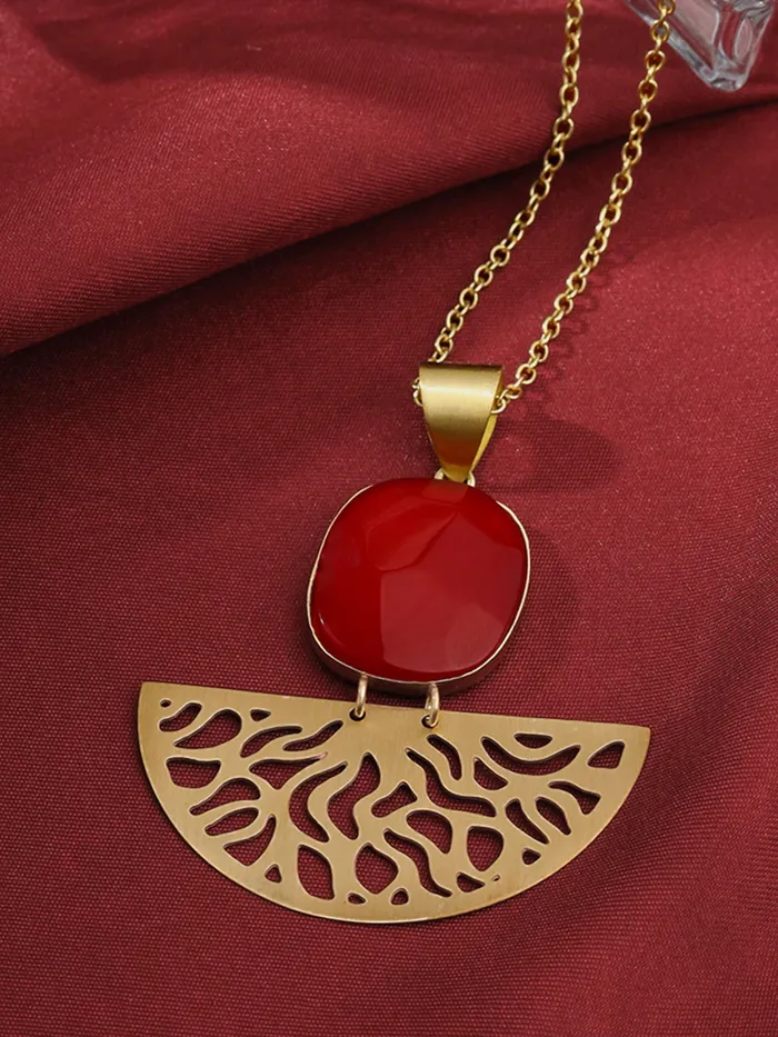 Earrings Yellow Chimes Yellow Chimes Pendant Necklace Gold Plated Charm with Red Stone 60cm Chain Elegant Design