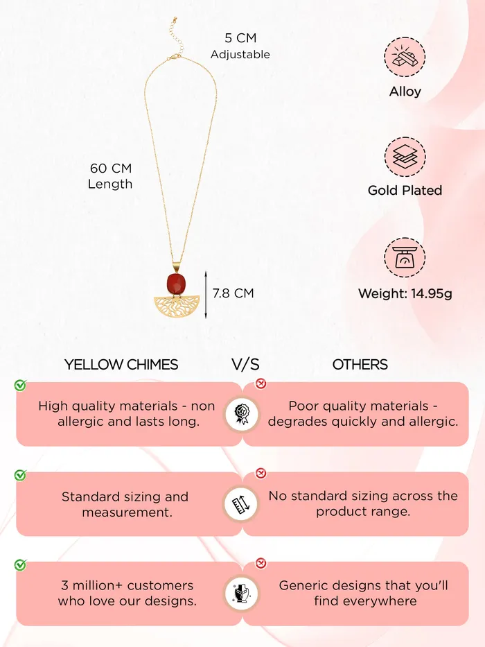 Earrings Yellow Chimes Yellow Chimes Pendant Necklace Gold Plated Charm with Red Stone 60cm Chain Elegant Design