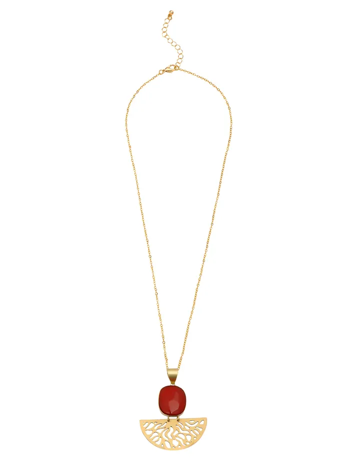 Earrings Yellow Chimes Yellow Chimes Pendant Necklace Gold Plated Charm with Red Stone 60cm Chain Elegant Design