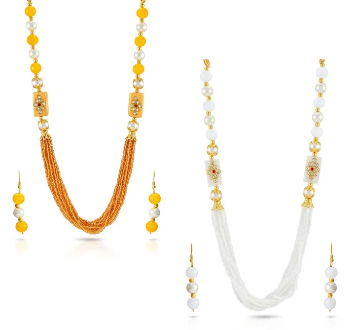 Earrings Yellow Chimes Yellow Chimes Rajasthani Beads Worked 2 Pcs Combo Multilayer Traditional Necklace Set with Earrings Jewellery Set for Women Girls BlackRed