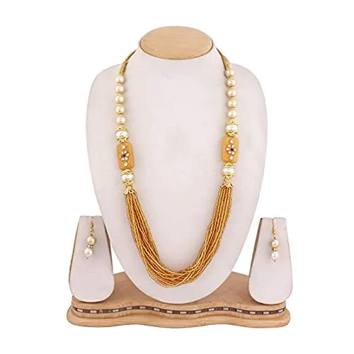 Earrings Yellow Chimes Yellow Chimes Rajasthani Beads Worked 2 Pcs Combo Multilayer Traditional Necklace Set with Earrings Jewellery Set for Women Girls BlackRed