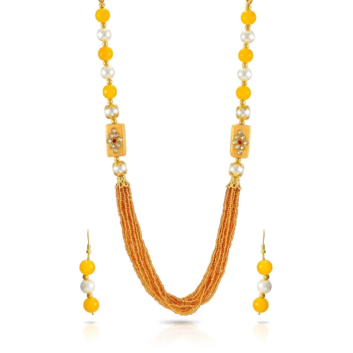 Earrings Yellow Chimes Yellow Chimes Rajasthani Beads Worked 2 Pcs Combo Multilayer Traditional Necklace Set with Earrings Jewellery Set for Women Girls BlackRed