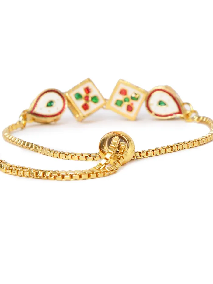 Earrings Yellow Chimes Yellow Chimes Rakhi for Brother and Bhabhi Gold Plated Kundan Bhaiya Bhabhi Rakhi Set Handmade Dori Worked Rakhi Combo of 2 PCs Men Rakhi Bracelet With Roli Chawal