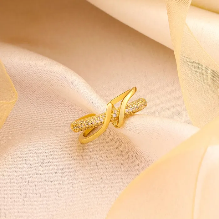 Earrings Yellow Chimes Yellow Chimes Rings for Women and Girls Fashion Golden Band Ring Gold Plated Crystal Studded Adjustable Finger Ring for Women Birthday Gift For Girls Women Anniversary Gift for Wife