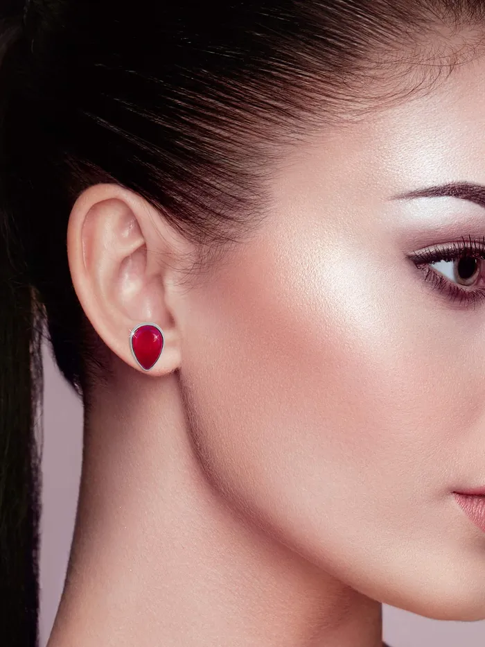 Earrings Yellow Chimes Yellow Chimes Sterling Silver Stud Earring 925 Sterling Silver Hallmark Gemstone Red Opal and Certified Purity Studs Earrings for Women and Girls
