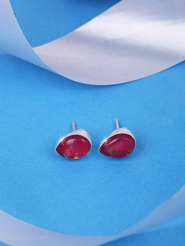 Earrings Yellow Chimes Yellow Chimes Sterling Silver Stud Earring 925 Sterling Silver Hallmark Gemstone Red Opal and Certified Purity Studs Earrings for Women and Girls