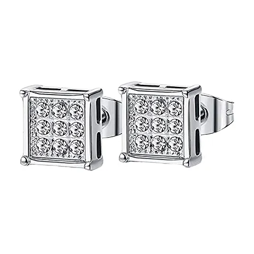 Earrings Yellow Chimes Yellow Chimes Stud Earrings for Men Fashion Stainless Steel Silver Crystal Square Stud Earrings for Men and Women Earrings Yellow Chimes Yellow Chimes Stud Earrings for Men Fashion Stainless Steel Silver Crystal Square Stud Earrings for Men and Women