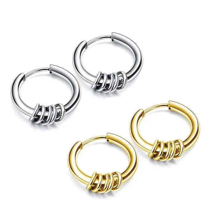 Earrings Yellow Chimes Yellow Chimes Stylish Combo of 2 Pairs Stainless Steel Combo Hoops Earrings for Boys and Men
